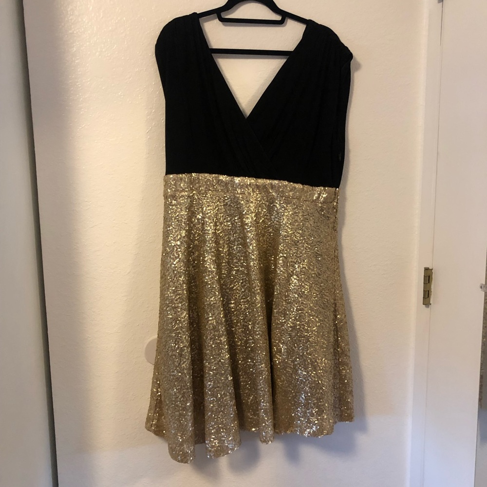 Black and Gold Babydoll Sequin Torrid Dress